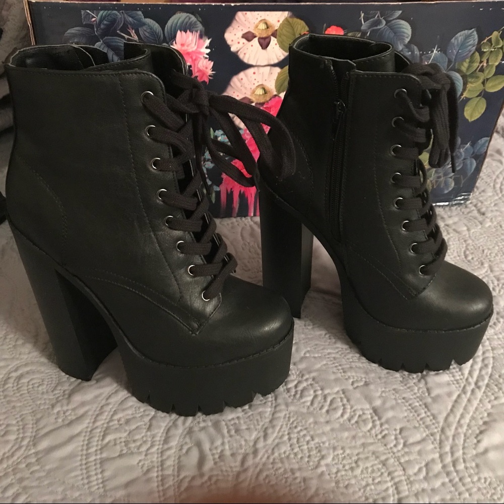 Platform black booties